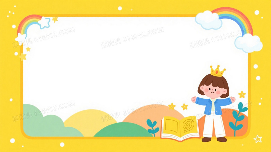 暖黄儿童插画彩虹云朵背景