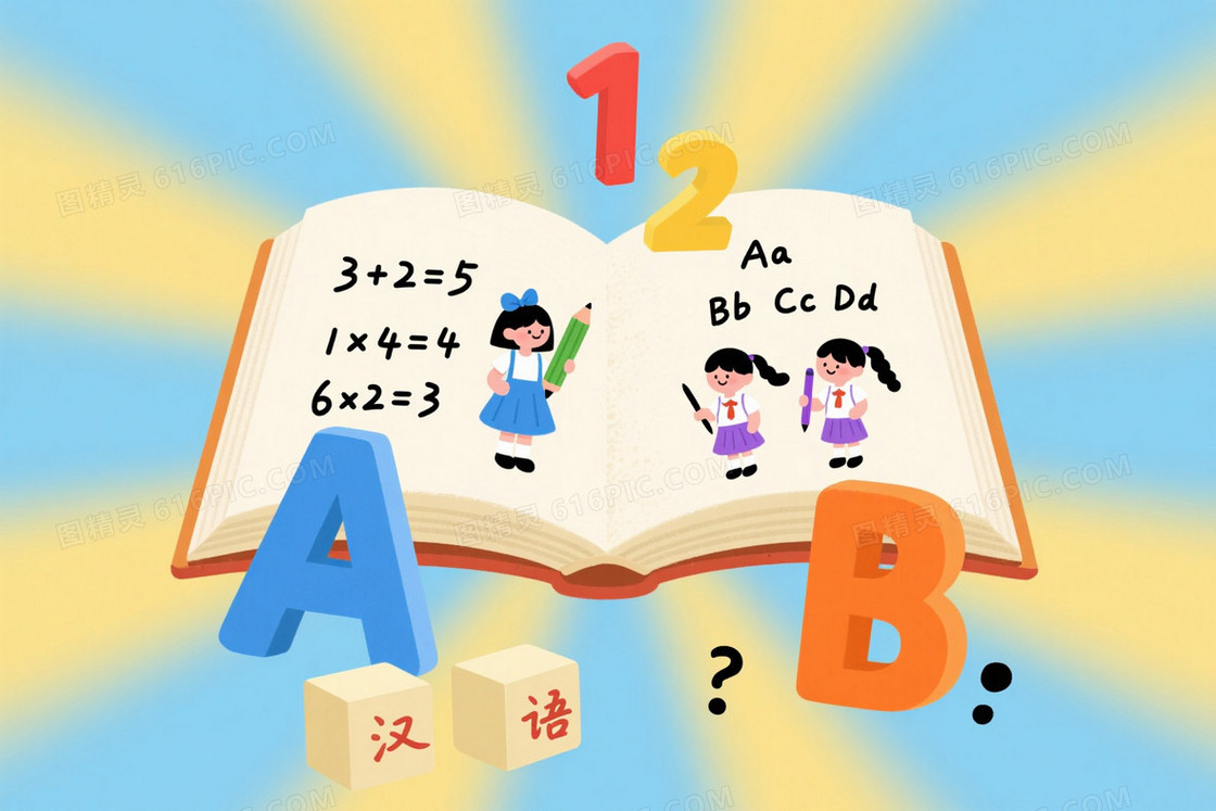 柔蓝黄渐变教育插画背景