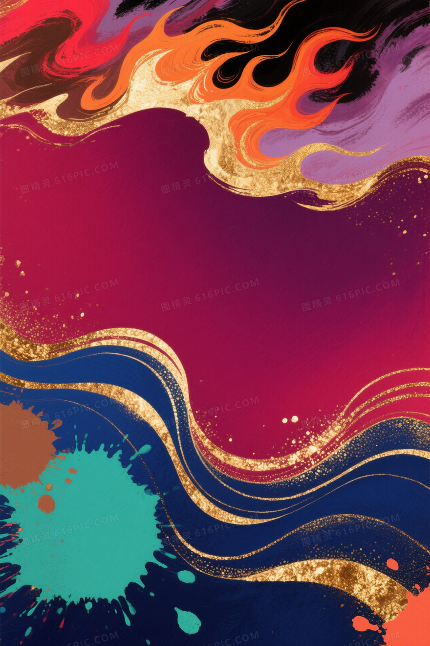 深红紫红渐变火焰金箔背景