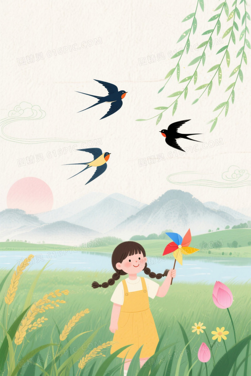 淡雅米白中国风插画背景