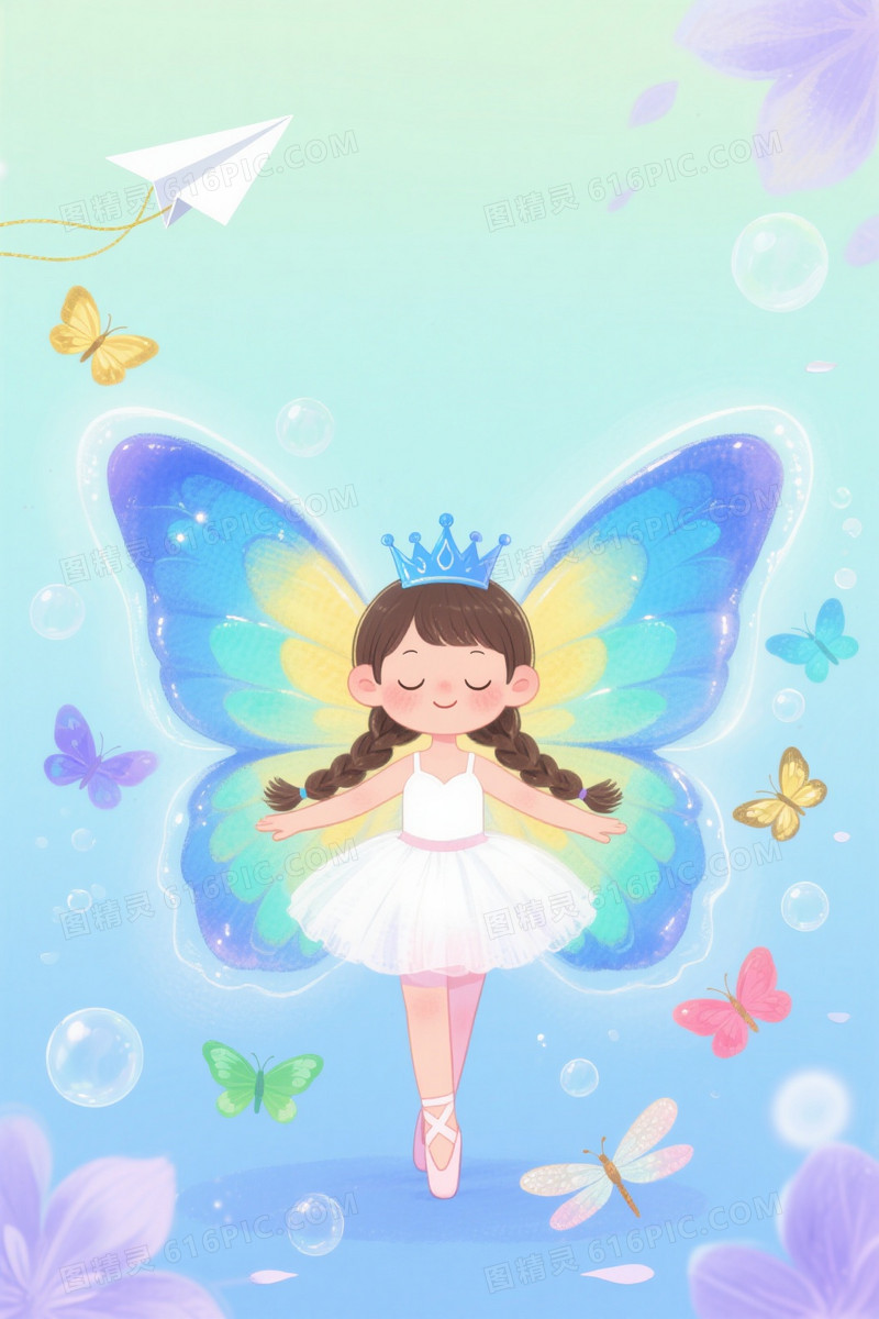 浅青蓝薄荷绿渐变童话插画背景