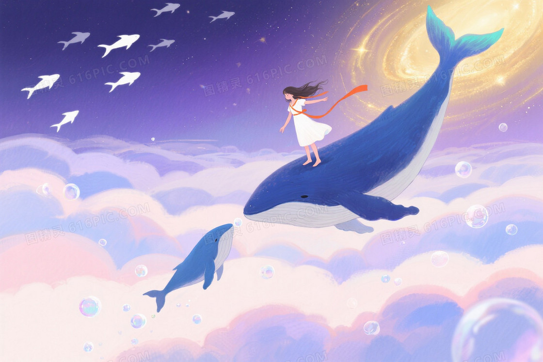 紫罗兰薰衣草蓝梦幻鲸跃背景