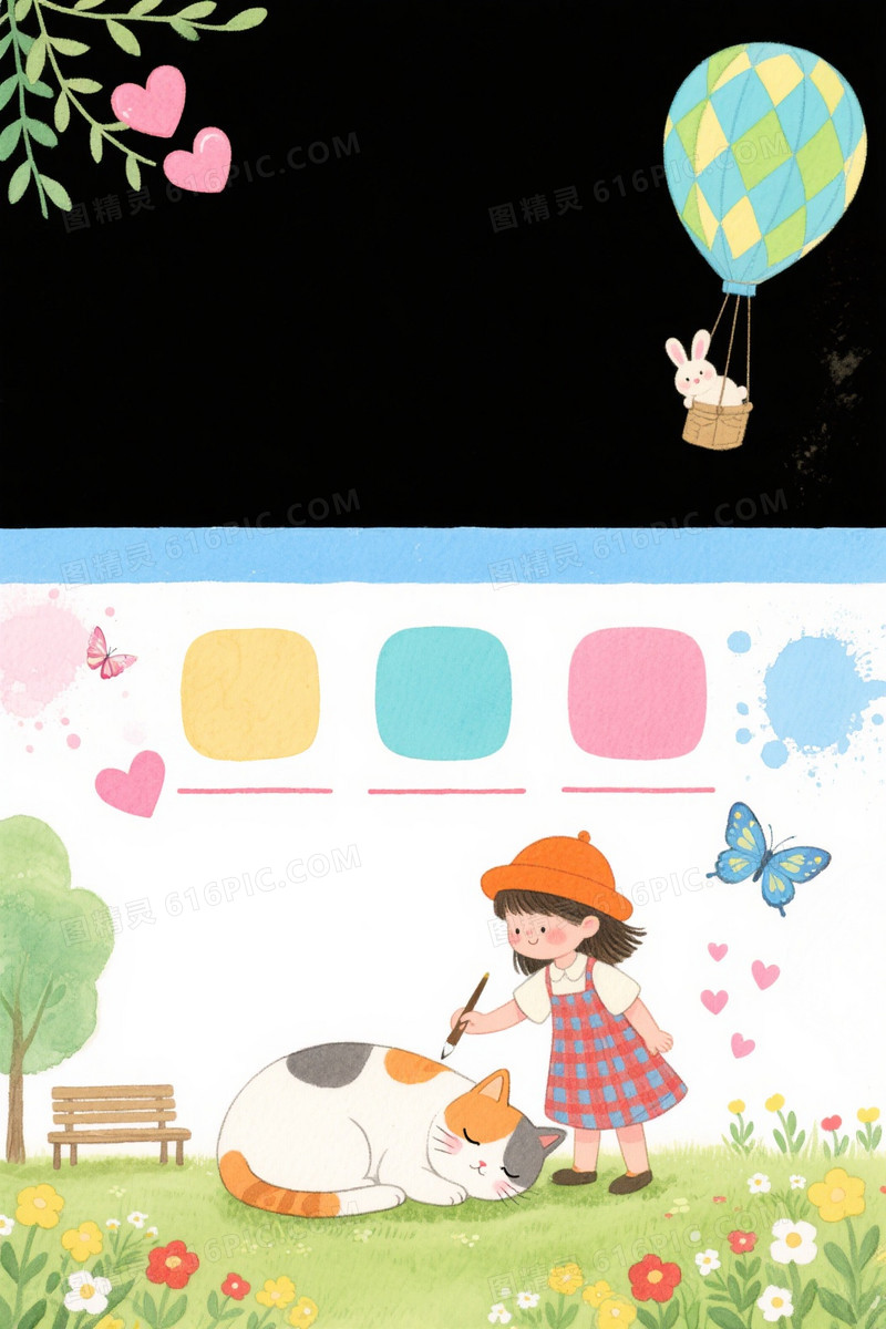 粉蓝水彩手绘童趣梦幻背景