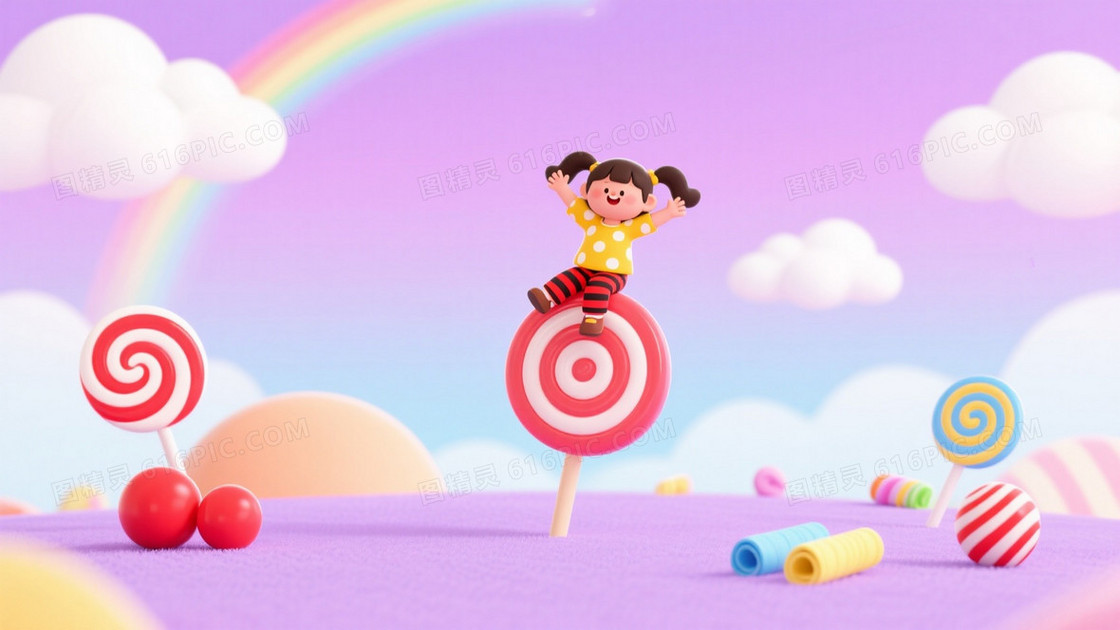 粉紫渐变糖果乐园插画背景