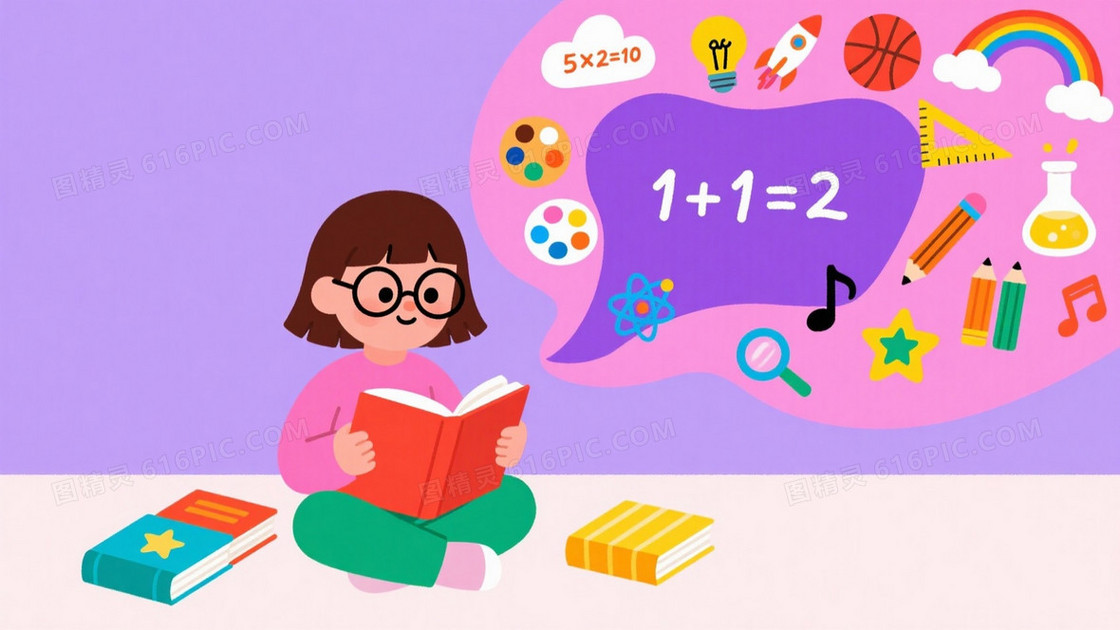 淡紫扁平插画教育思维背景