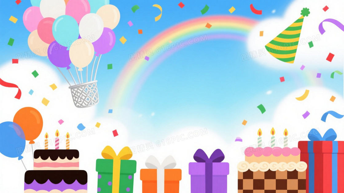 天空蓝白渐变彩球热气球背景