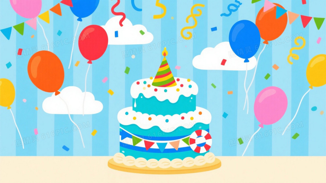 浅蓝天蓝条纹云朵蛋糕背景