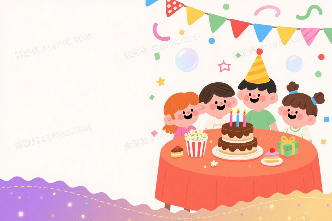 马卡龙色插画儿童派对背景