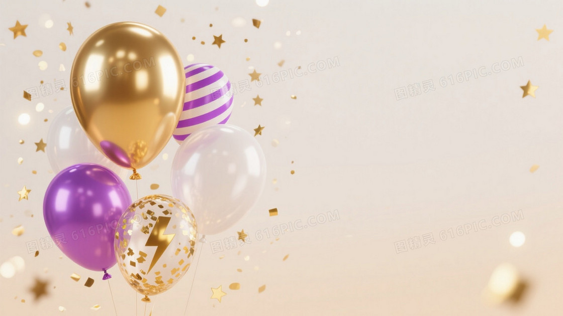 米白渐变金星气球簇拥背景