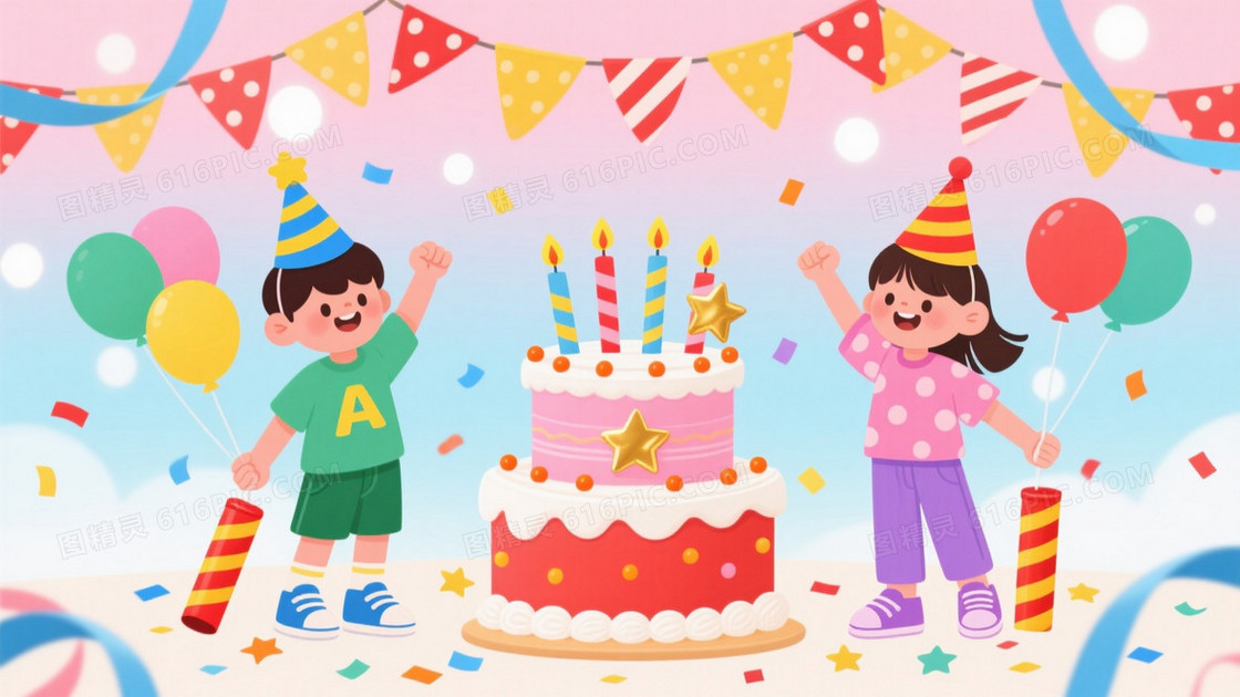 粉蓝渐变梦幻儿童派对背景