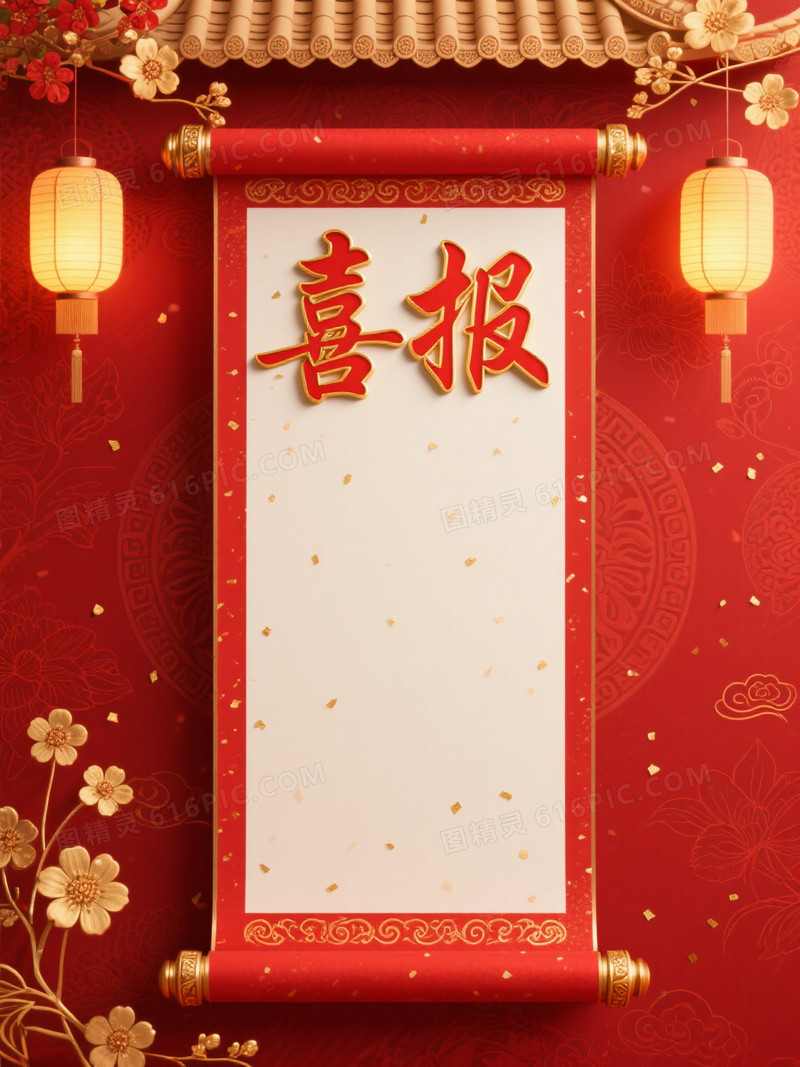 正红金色中国风卷轴背景