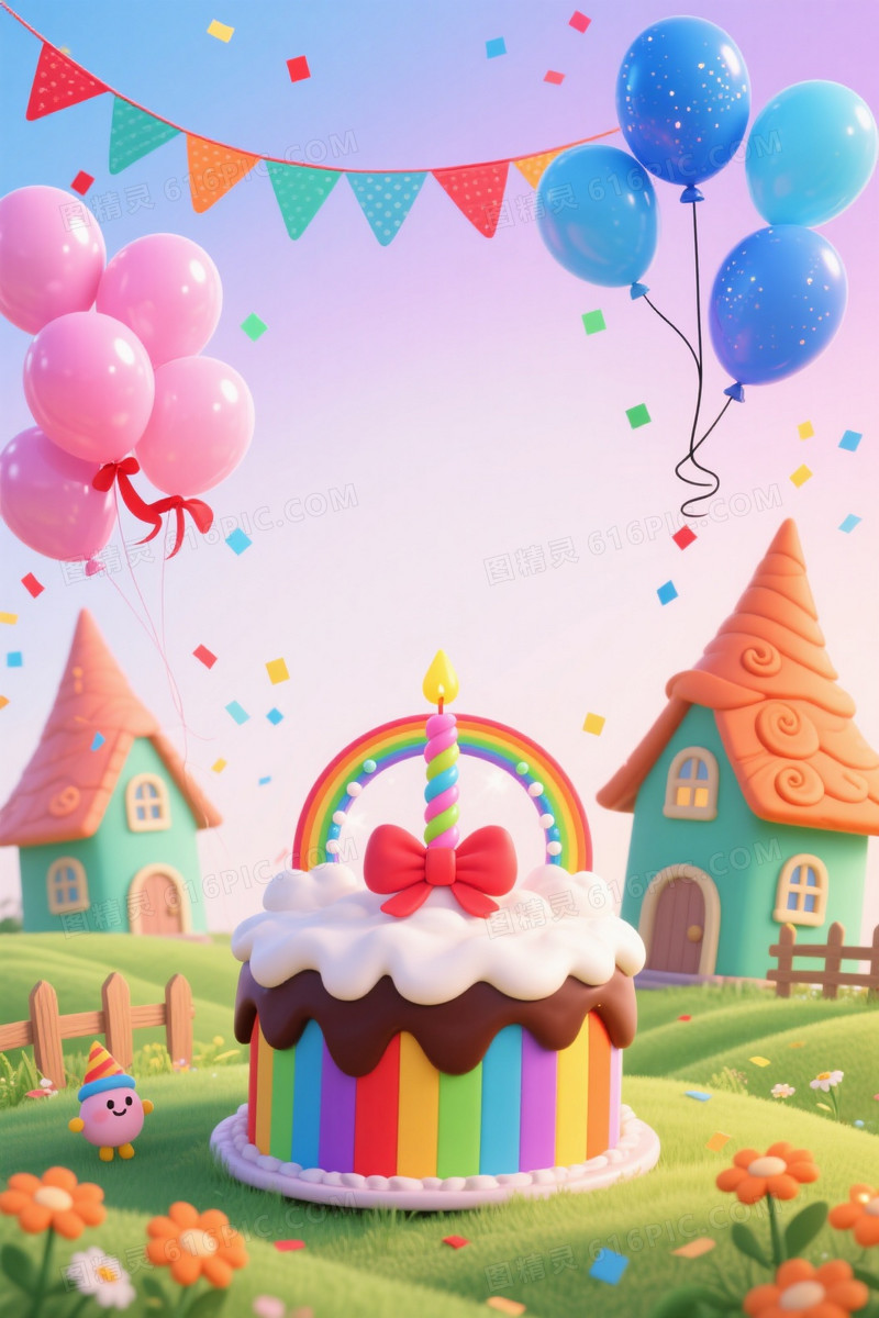 粉紫渐变童话气球蛋糕背景