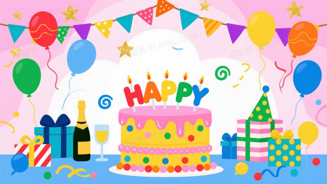 粉蓝渐变几何光晕节日插画背景