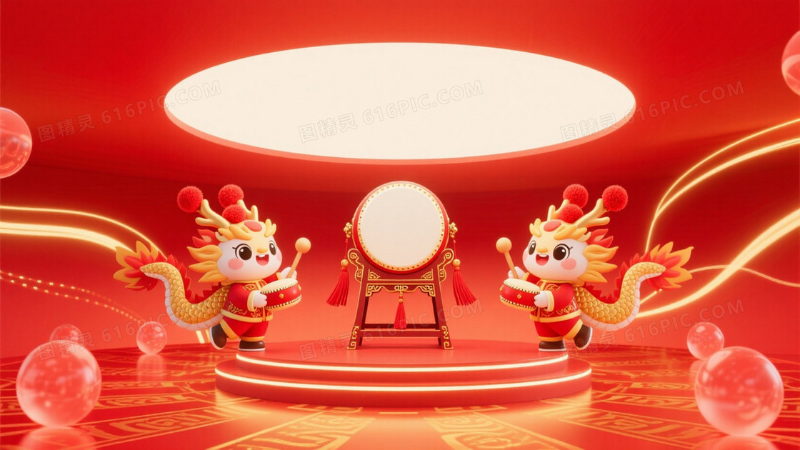 红金渐变穹顶金龙击鼓背景