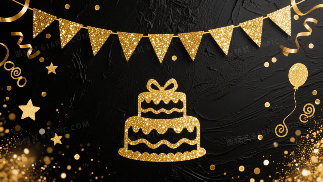 黑底金闪三角旗蛋糕背景