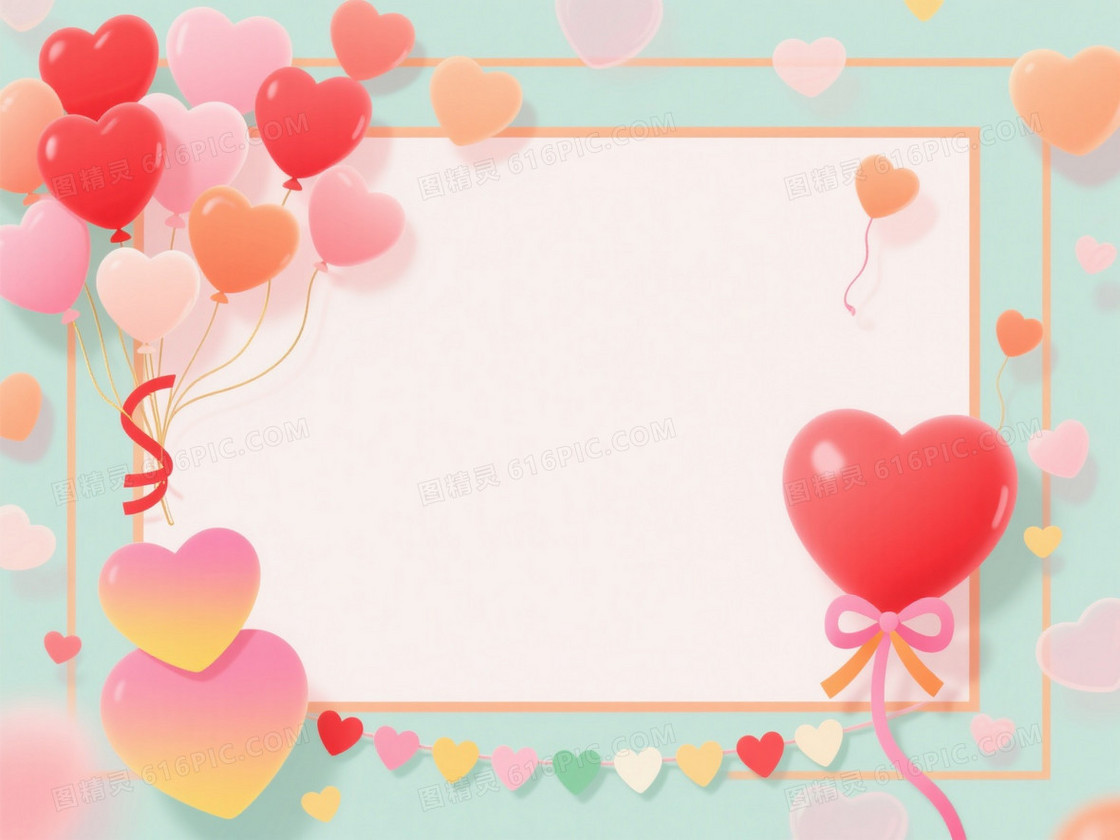 粉红珊瑚手绘心形边框背景