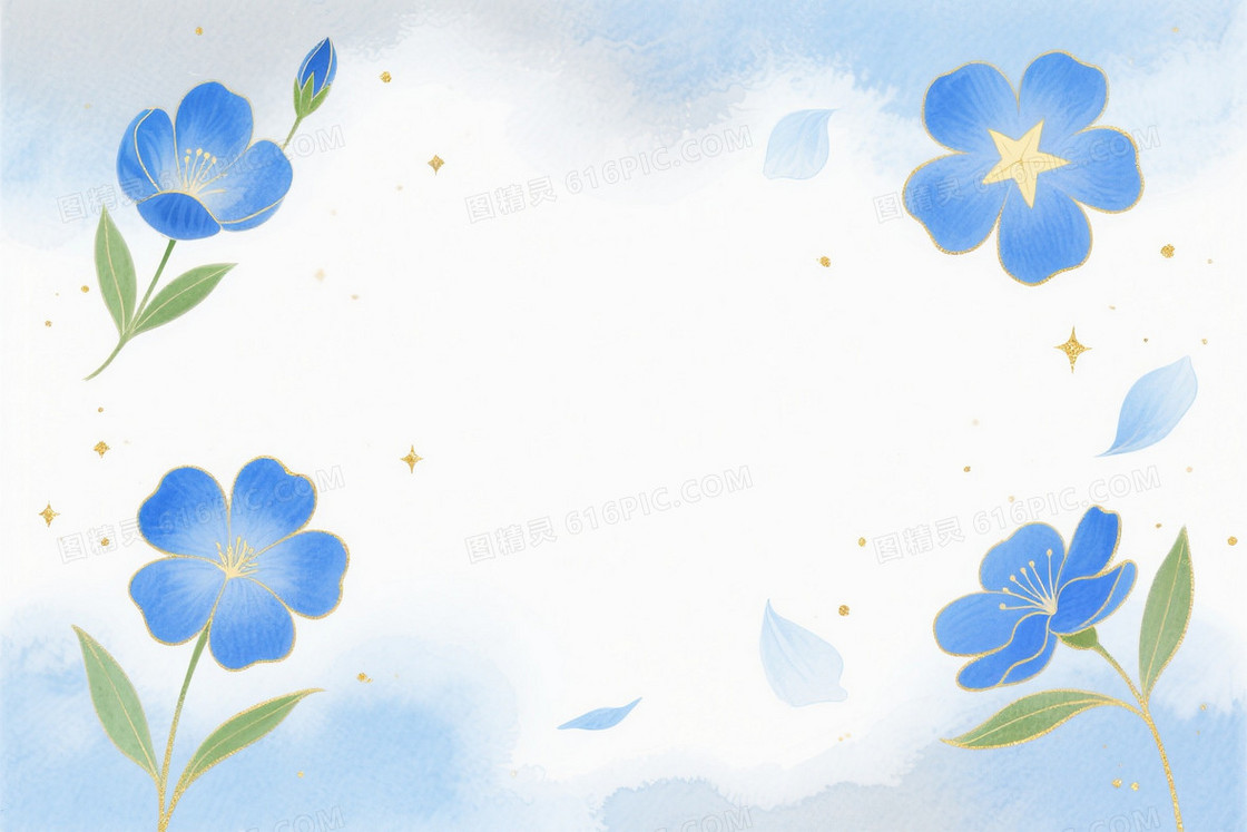 天蓝柔白水彩蓝花背景