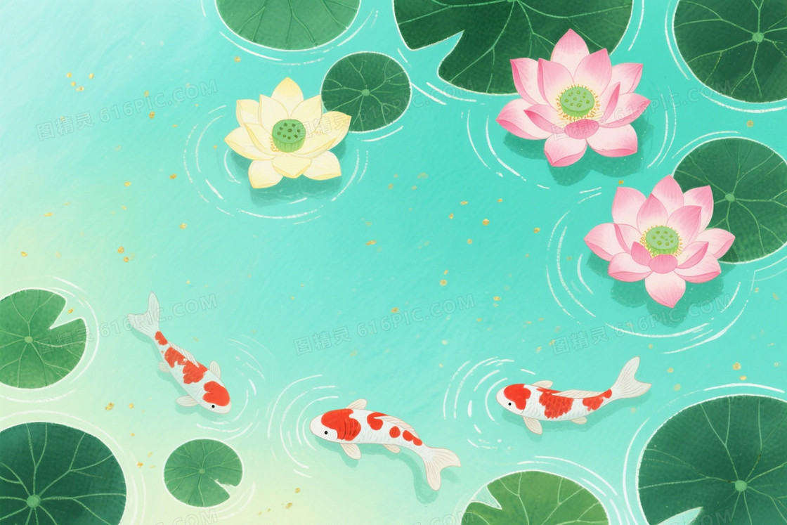 青绿渐变水彩荷塘背景