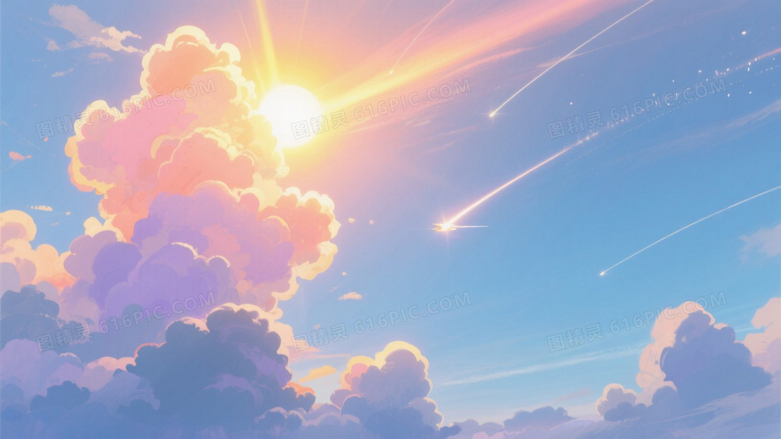 暖调金粉紫云层光轨背景