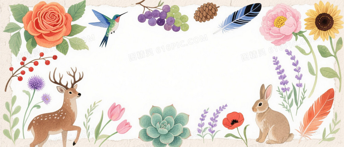 柔彩水彩自然环形边框背景