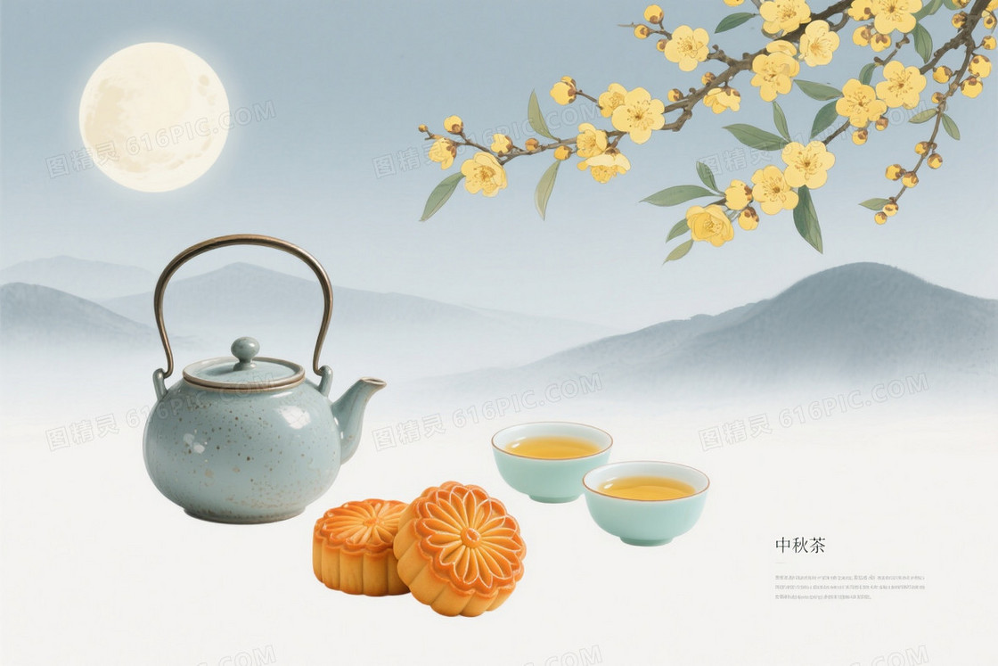 浅灰蓝水墨淡雅茶叙背景