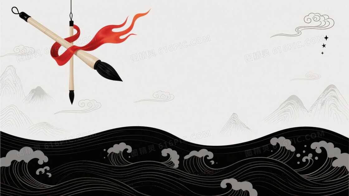 浅灰极简新中式毛笔云纹背景