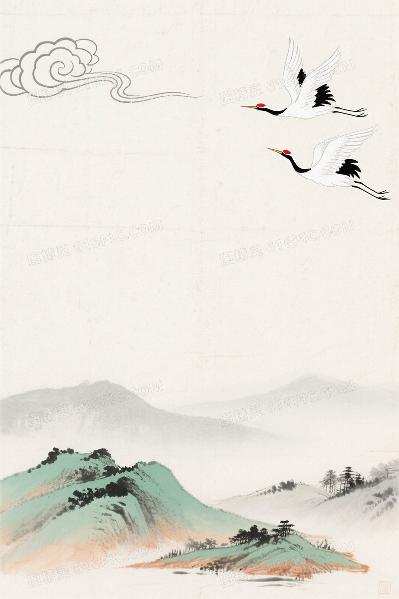 米白宣纸水墨山水背景