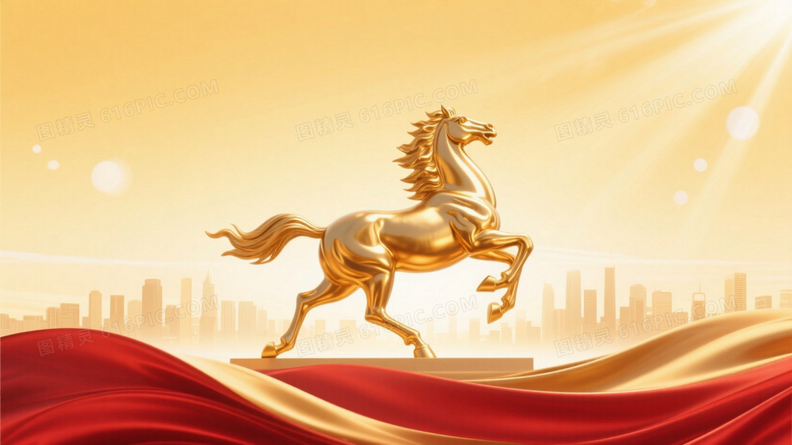金红绸缎奔马辉煌背景