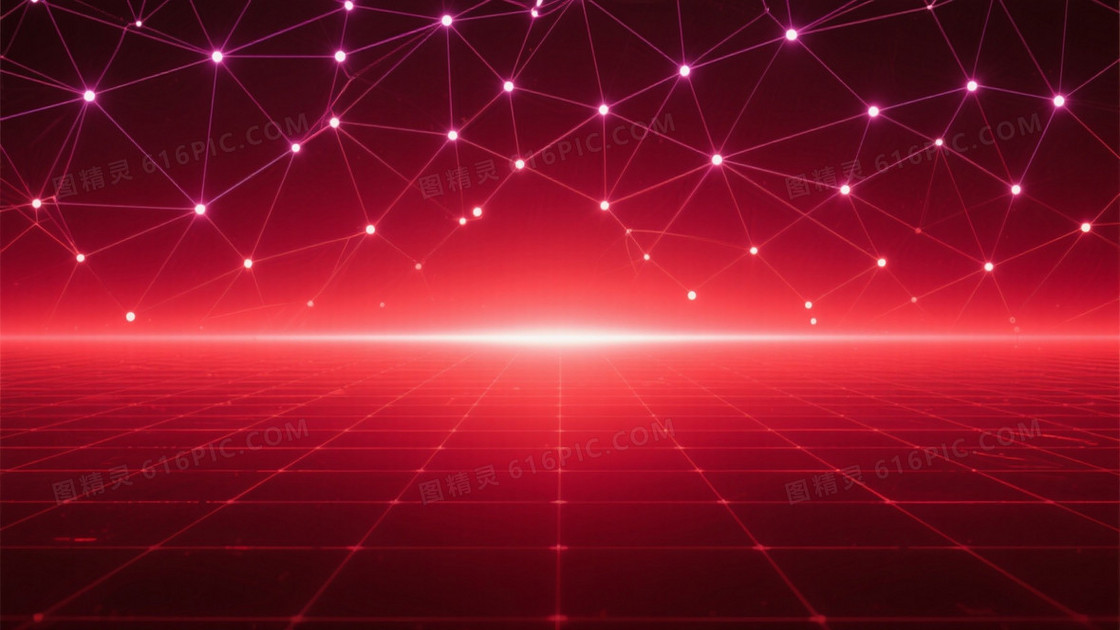 深红渐变抽象几何网络背景