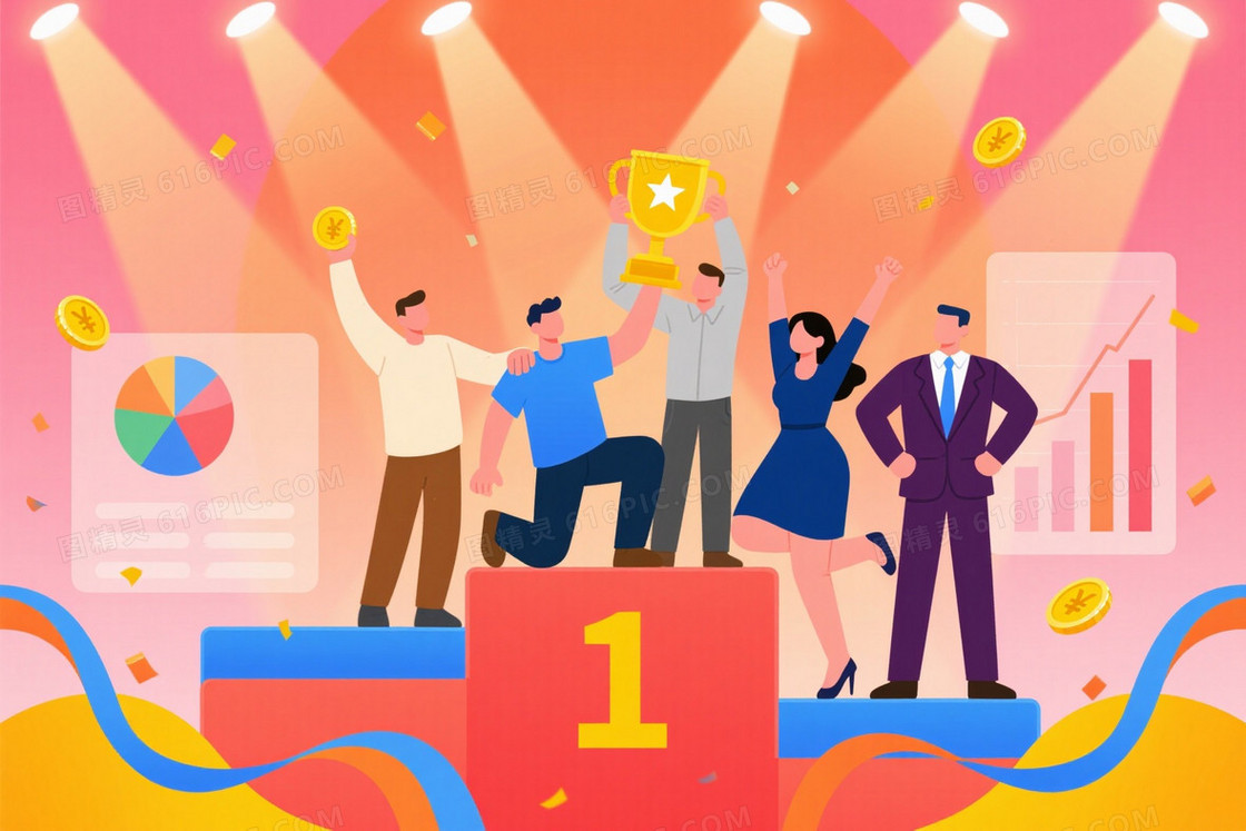 暖橙粉红渐变聚光领奖台背景