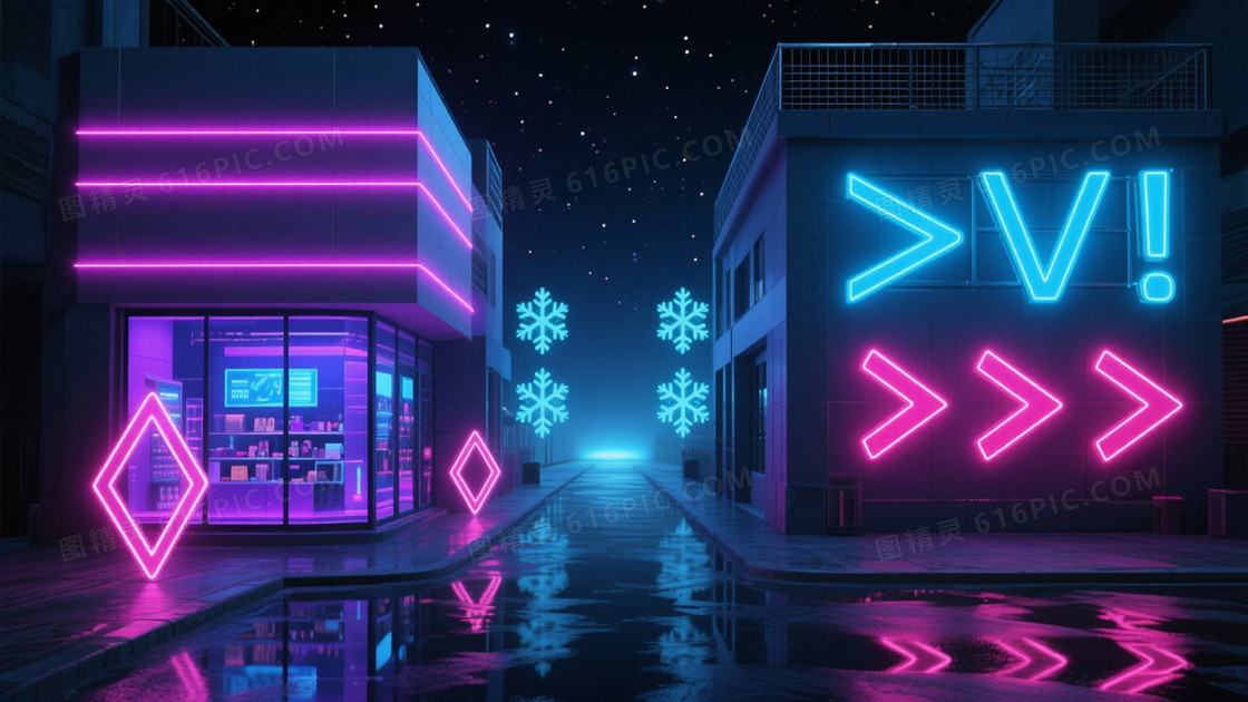 青蓝品红赛博霓虹街道背景