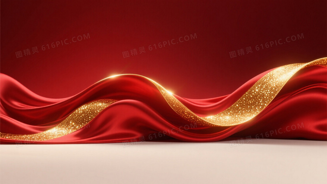 深红渐变丝绸波浪背景