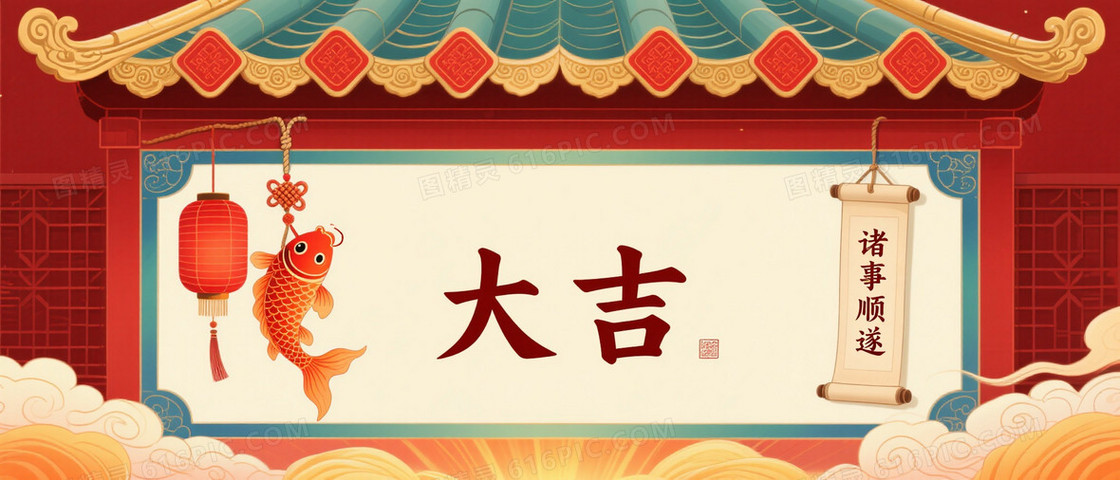 红金吉祥飞檐宫灯背景