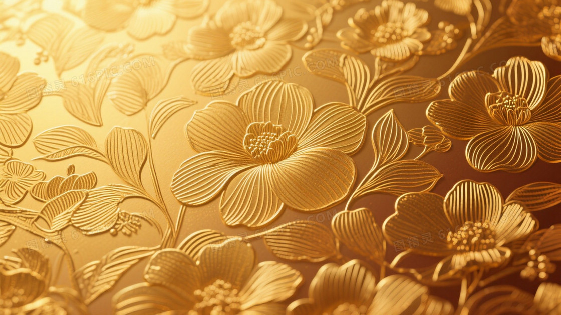 暖金浮雕花卉纹理背景