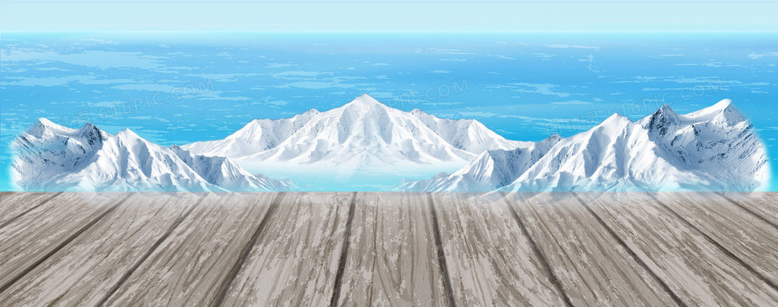 蓝色雪山冰川立体木板展台背景