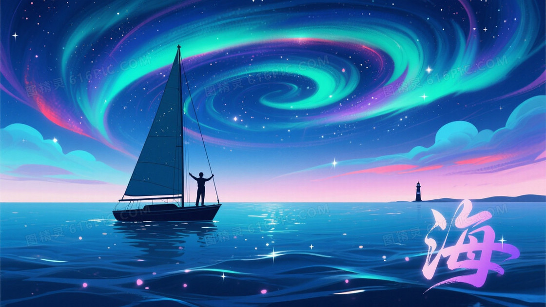 深蓝青绿梦幻星云海景背景