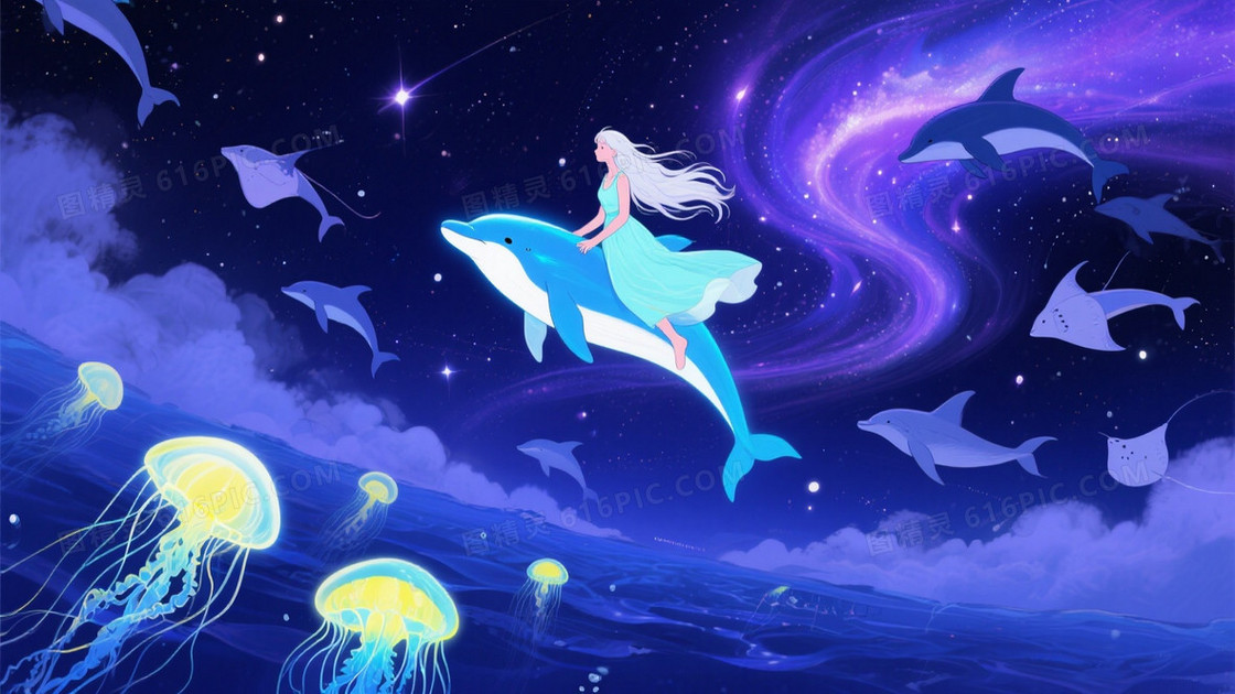 深蓝紫罗兰梦幻星空海洋背景