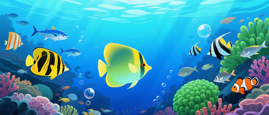 高饱和梦幻珊瑚礁生态背景