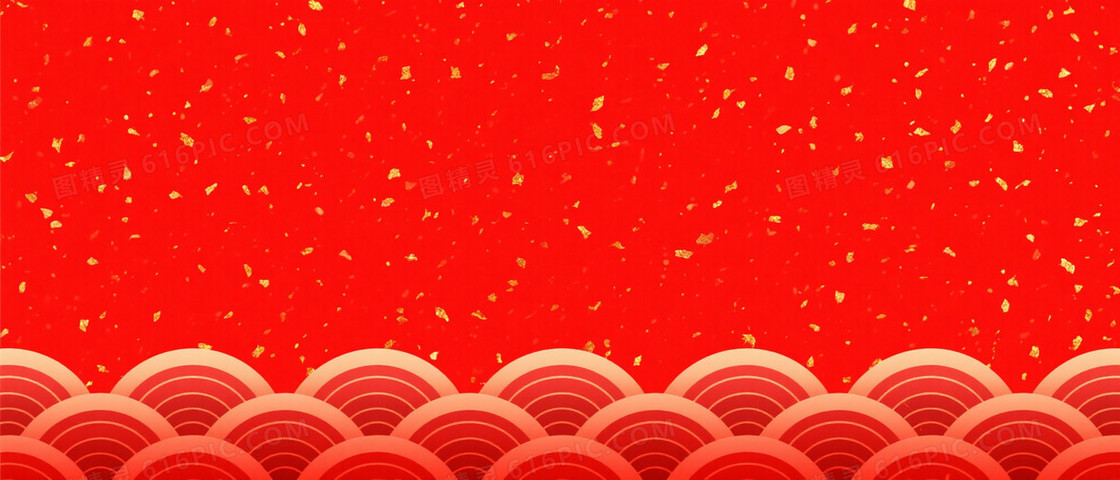 中国红金箔祥云波浪背景