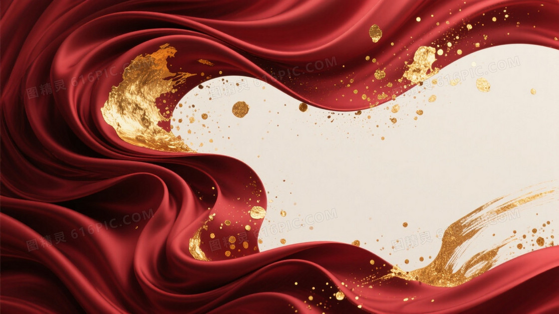 深红丝绸波浪金箔背景
