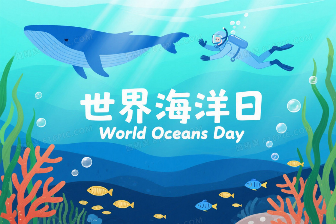 蓝绿渐变插画海洋主题背景
