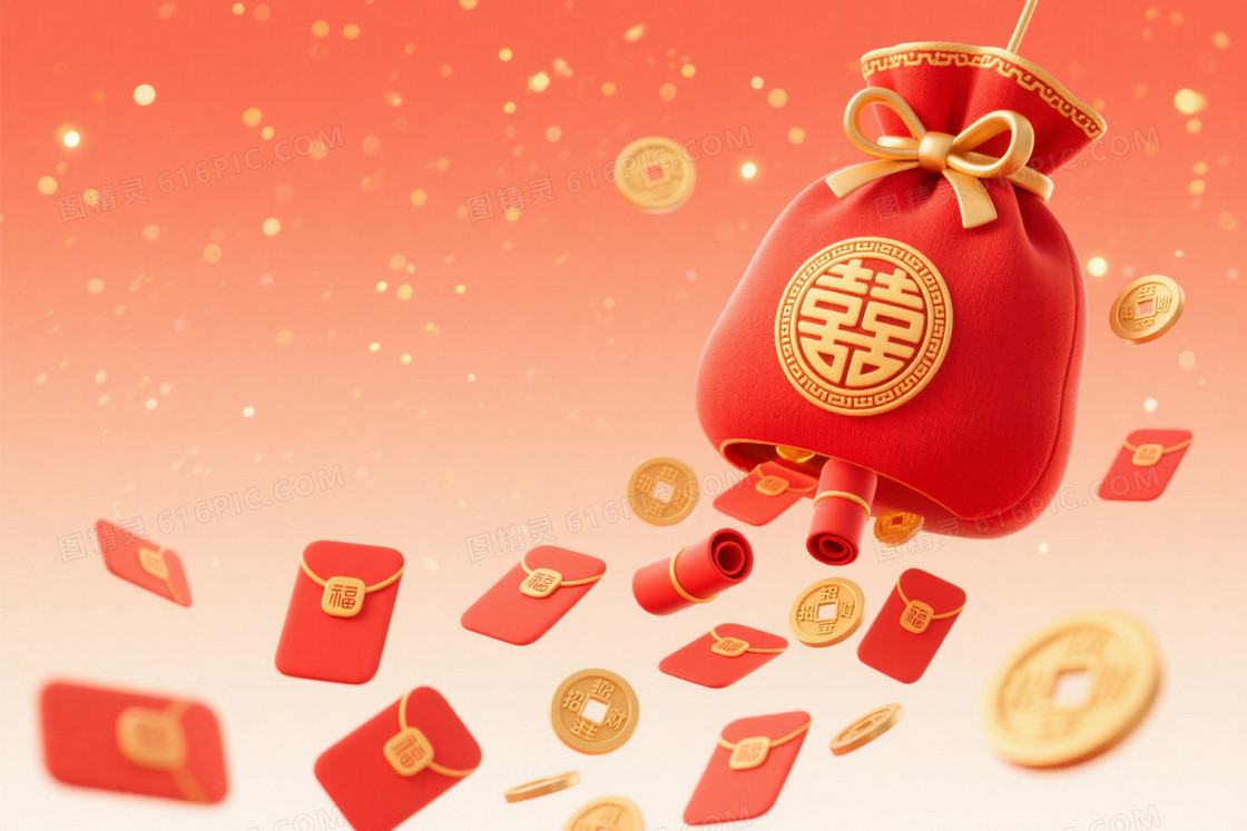 暖橙珊瑚红福袋利是封背景
