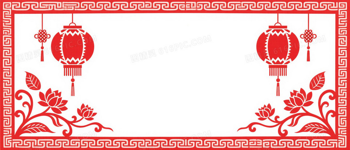 红白中式剪纸宫灯纹样背景