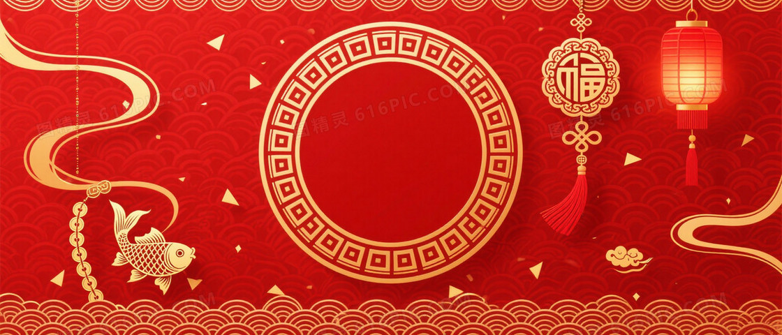 红金波浪回纹祥云背景