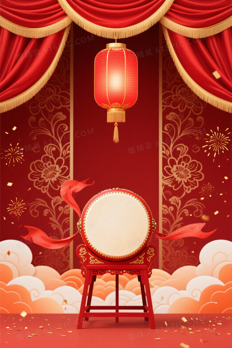 红金中国风祥云灯笼背景