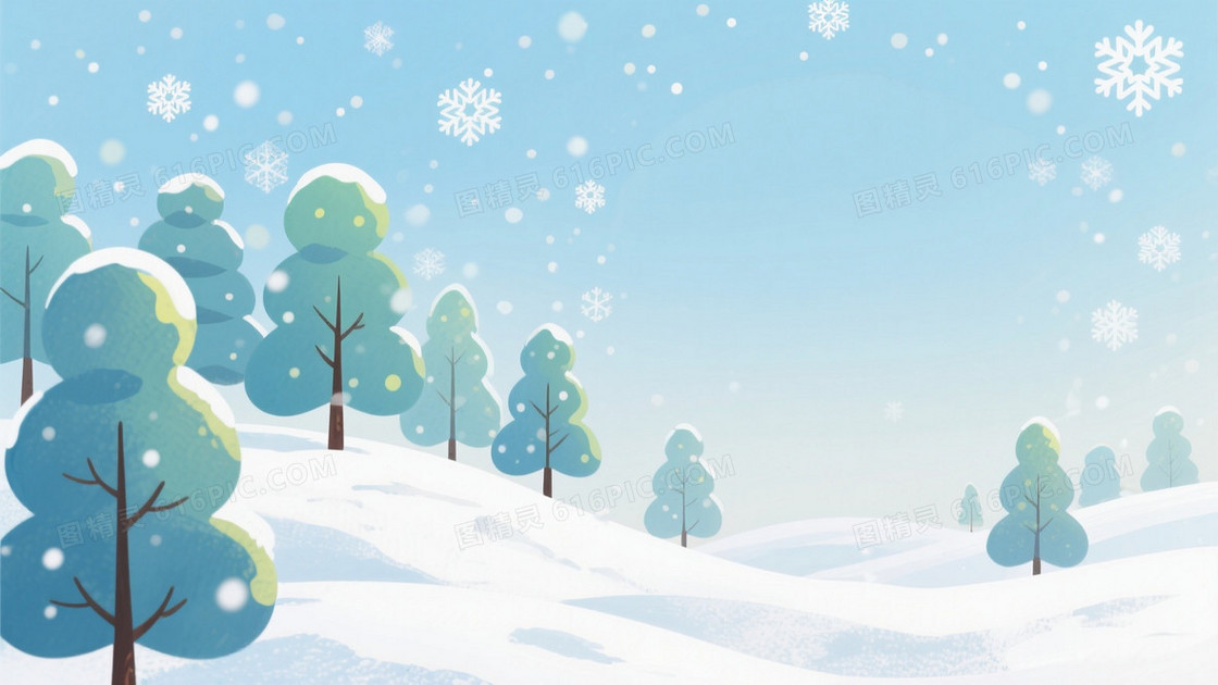 淡蓝渐变飘雪松树背景