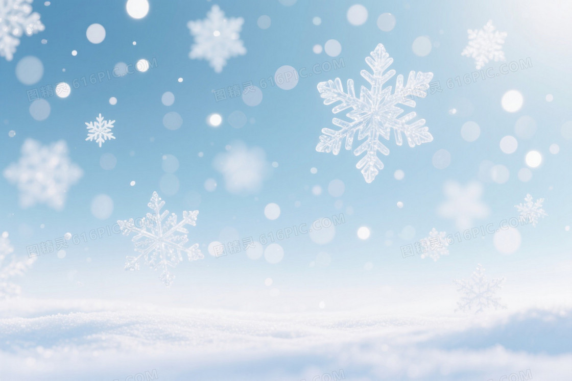 浅蓝乳白渐变雪花光斑背景