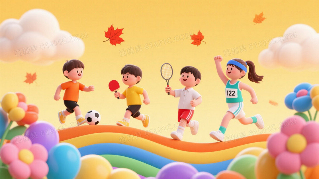 暖黄渐变枫叶运动儿童背景