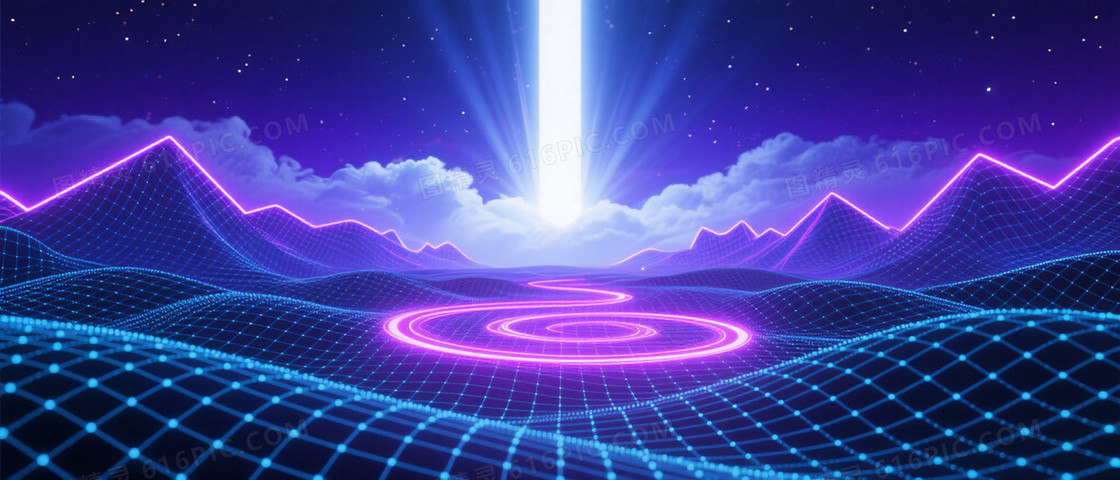 深紫靛蓝赛博数字景观背景