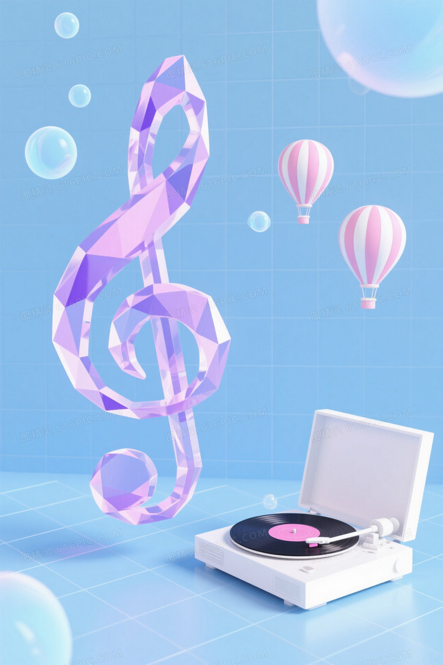 浅天蓝网格水晶音符背景